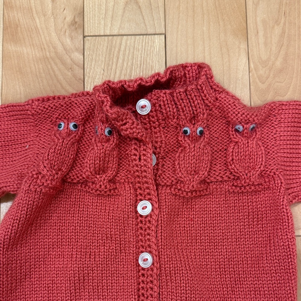Red Knit Cardigan with Owl Design - Picture 2 of 3